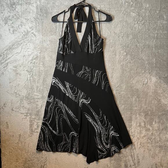 Vintage Y2K Asymmetrical Glitter‎ Swirl Babydoll Halter Dress Sz Large Fairycore - Picture 1 of 6